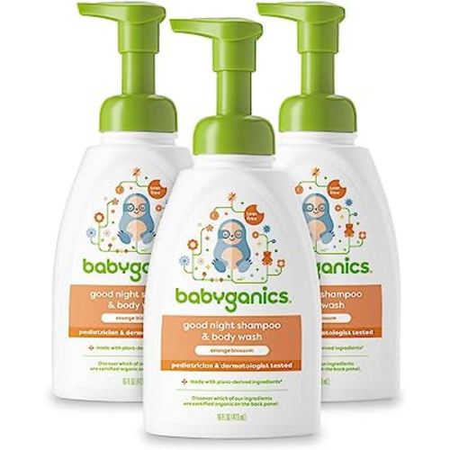 Babyganics Baby Shampoo + Body Wash Pump Bottle, Orange Blossom, Non-Allergenic and Tear-Free, 16 Fl Oz (Pack of 3), Packaging May Vary