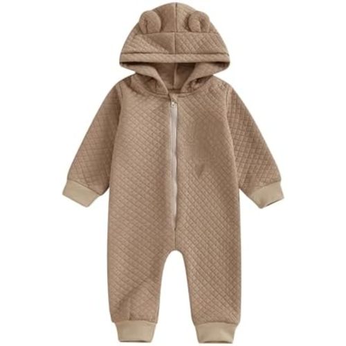 Lesimsam Newborn Baby Boy Girl Fall Winter Clothes Hello World Long Sleeve Zipper Hooded Jumpsuit Romper One-Piece Outfit