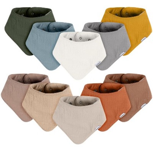 Gerber Neutral Baby Muslin Bandana Bibs - Multi Browns - One Size Fits Most - 10-Pack