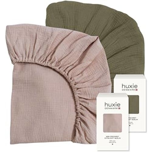 Denmark - Super Soft Muslin Mini Crib Sheets - 24'' x 38'' - 100% Organic Baby Crib Sheets for Boys and Girls - 2-Pack (Blush/Sage Green)