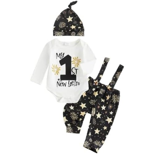 BeQeuewll Newborn Baby Boy Mardi Gras Outfit Letters Print Romper Striped Suspender Pants Overalls 3pcs Carnival Clothes Set