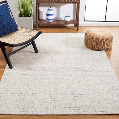 SAFAVIEH Abstract Collection Area Rug - 5' x 8', Ivory & Light Grey, Handmade Wool, Ideal for High Traffic Areas in Living Room, Bedroom (ABT468K)