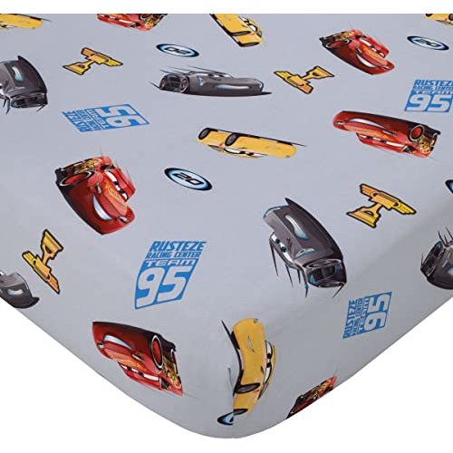 Disney Cars Fitted Crib Sheet 100% Soft Breathable Microfiber, Baby Sheet, Fits Standard Size Crib Mattress 28in x 52in, Gray
