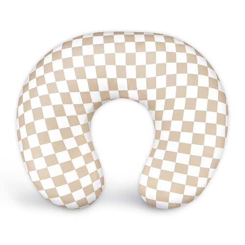 DILIMI Nursing Pillow Cover, Stretchy Removable Case for Breastfeeding Pillows, Ultra Soft Comfortable Slipcover for Baby Girl and Boy, Light Brown Checkerboard