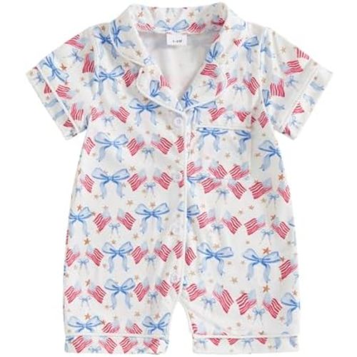 Newborn Summer Pajamas Baby Boy Girl Button Down Romper Cute Infant Sleepwear One-Piece Pjs