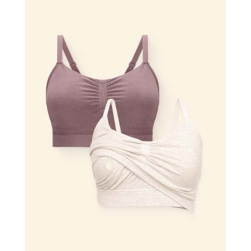 Sublime® Hands-Free Pumping Lounge & Sleep Bra Two-Pack | Black & Oatmeal Heather - Kindred Bravely