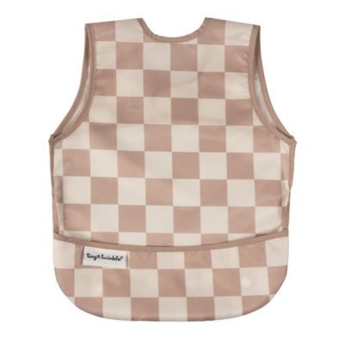 Tiny Twinkle Mess-Proof and Waterproof Baby Bib/Apron, Machine Washable and BPA-Free (Beige Checkers, Small 6-24 Months)