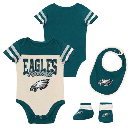 Philadelphia Eagles Outerstuff Infant & Newborn Up One Three-Piece Bodysuit, Bib & Booties Set