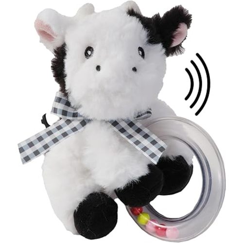 Bearington Lil' Gilly 5.5 Inch Cow Baby Rattle - Soft Rattles for Babies 0-6 Months - Baby Rattle & Ring Baby Cow Rattle