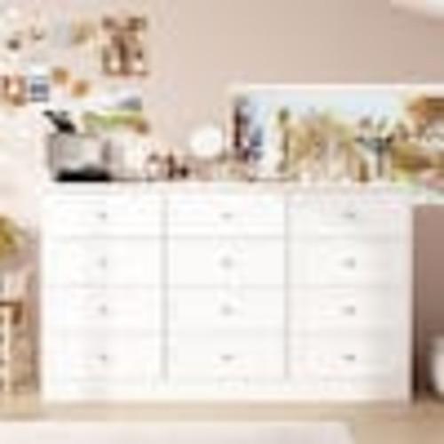 FUFU&GAGA White 12-Drawers 61 in. Width x 35.4 in. Height Wooden Dresser without Mirror, Chest of Drawers with Silver Handle L-THD-330122-01