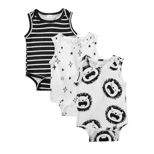 CVXV Newborn Unisex-Baby Boy Girl 3-Pack Sleeveless Bodysuits Cotton Soft Unisex Rompers 0-18 Months