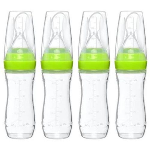 Goji Baby Baby Food Dispensing Spoon – Silicone Baby Food Dispenser For 4+ Months – Straining Baby Squeeze Spoon (green, 4 Pack)