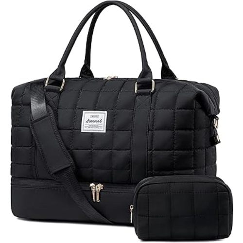 LOVEVOOK Puffer Weekender Bags for Women with Shoe Compartment, Carry On Overnight Bag with Toiletry Bag,Hospital Bag for Labor and Delivery, Gym Duffel Bag with Wet Pocket,2Pcs Set