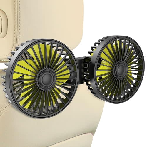 Wowok Car Fan for Rear Seat Passenger Dual Head USB Car Seat Fan for Backseat Kids, 360° Rotatable 3 Speeds Air Circulation Fans for Baby, USB Fans with Adjustable Clip for Vehicles SUV RV Vehicles