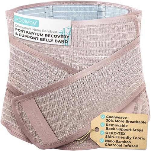 Coolweave Postpartum Belly Band for C-Section Recovery, Breathable Maternity Abdominal Binder with Ergonomic Back Support, Adjustable Belly Wrap for Post Surgery Recovery, Waist & Core