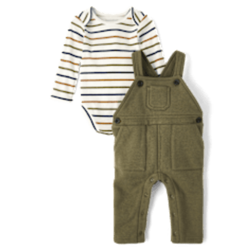 Baby Boys Long Sleeve Striped Bodysuit And Utility Overalls 2-Piece Outfit Set - WHITE | The Children's Place