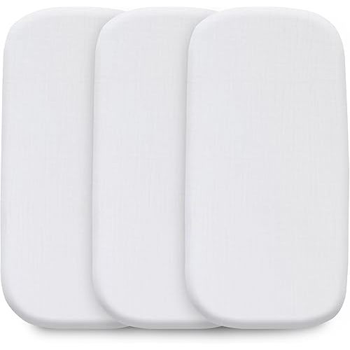 Muslin Bassinet Sheets, 3-Pack 100% Cotton Fitted Bassinet Mattress Sheets, White, Universal Fit 33x17x4