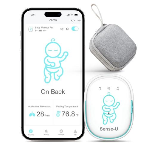 Sense-U Pro Baby Movement Monitor with Storage Case, Movement/Rollover/Overheating Alerts, Arousal Vibration, Audible & App Notifications, Smart Sleep Monitor, Easy Clip-On Design, FSA/HSA Eligible