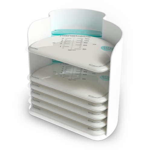 Nanobebe 25pk 5oz Breast Milk Storage Bags & Organizer - Fast Thawing, Save Space & Track Pumping