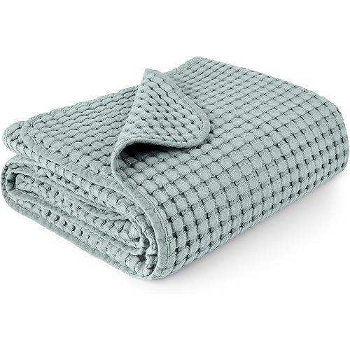Konssy Waffle Baby Blankets, Nursery Blankets for Boys Girls, Swaddle Blankets Neutral Soft Lightweight Toddler and Kids Throw Blankets(Light Green)