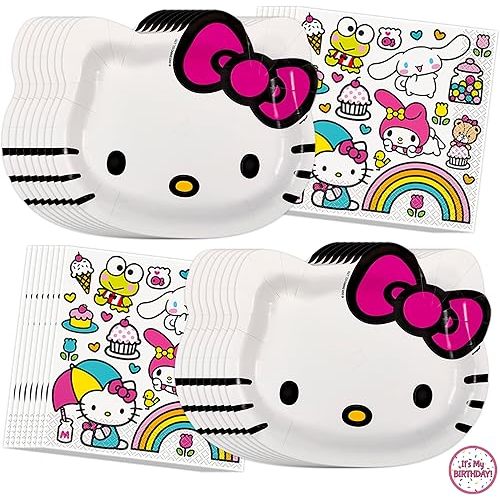 Hello Kitty Birthday Decorations & Party Supplies | Serves 16 | Hello Kitty Plates, Napkins, Sticker | Officially Licensed