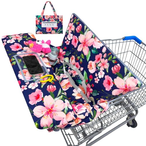 Basumee Shopping Cart Cover for Baby High Chair Covers for Restaurant Seat Grocery Cart Cover for Babies Girl Boy Cart Covers with Storage Pouch Baby Shopping Cart Cover, Pink Black