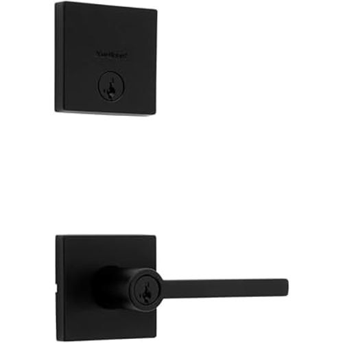 Kwikset 991 Halifax Keyed Entry Lever and Single Cylinder Deadbolt Combo Pack Featuring SmartKey and Microban in Matte Black