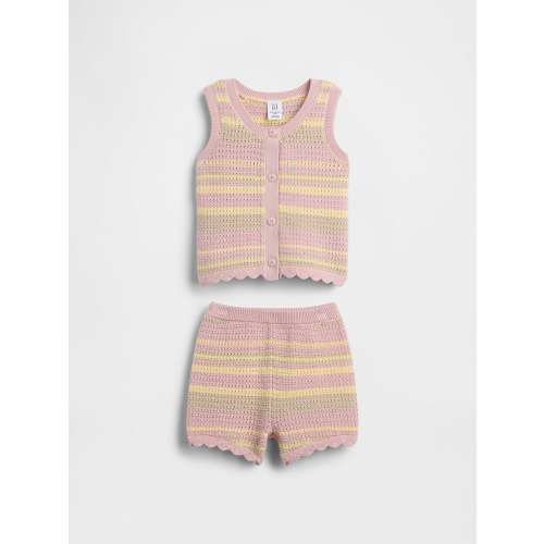 Baby Crochet Stripe Vest Outfit Set