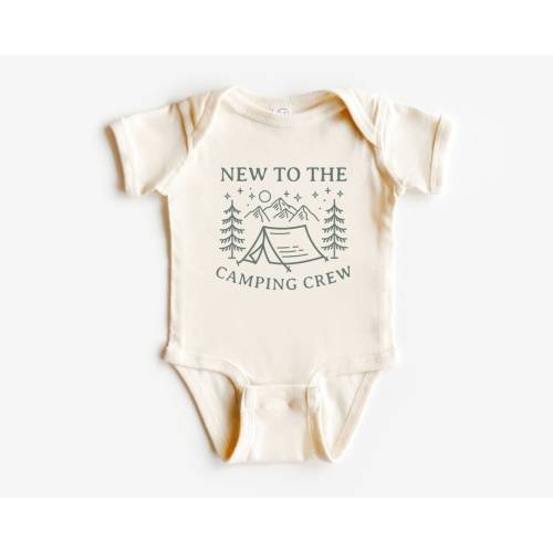 New to the Camping Crew Infant Short, Long Sleeve Bodysuit | Pregnancy Announcement | Baby Shower Gift, Boy Girl | Boho Mountain, Nature