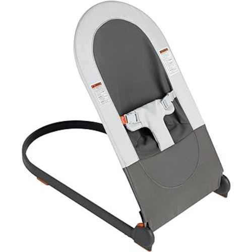 Boon Slant Portable Baby Bouncer - Folding Baby Seat for Infants - Lightweight Portable Baby Chair with Machine Washable Fabric and 3-Point Harness - Gray
