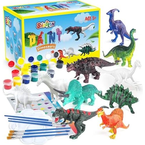 BAODLON Kids Arts Crafts Set Dinosaur Toy Painting Kit - 10 Dinosaur Figurines, Decorate Your Dinosaurs, Create a Dino World Painting Toys Gifts for 5, 6, 7, 8 Year Old Boys Kids Girls Toddlers