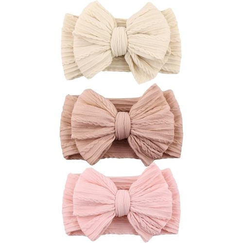 3pack Light pink, Pink, Beige - DRESHOW BQUBO Handmade Baby Headbands