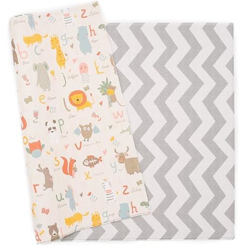 Baby Care Play Mat (Large, Zig Zag - Grey) 82'' x 55'' Original One-Piece Reversible Rollable Waterproof Play Mat for Infants, Babies, Toddler, and Kids