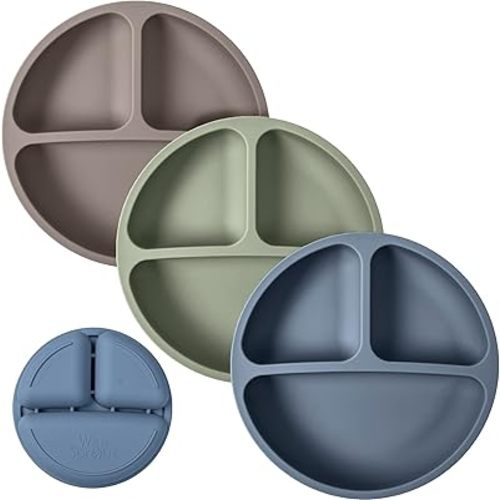WeeSprout Silicone Plates for Babies & Toddlers (3 Pack) 100% Food-Grade Dishes for Self Feeding, Divided Design & Raised Edges for Picky Eaters, Dishwasher & Microwave Safe Weaning Supplies