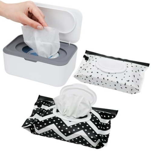 Hengguang Baby Wipes Dispenser with 2 Pack Pouch Bags, Refillable Wipes Case with Lids and Sealing Design, Flushable Storage Box