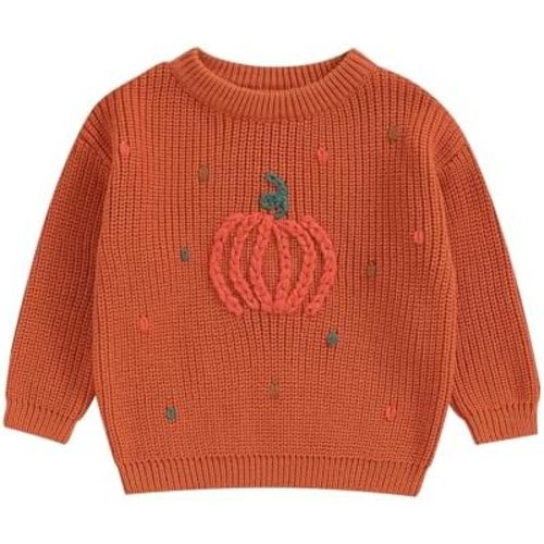 Toddler Baby Boy Girl Halloween Outfit Infant Pumpkin Embroidery Knit Sweaters Sweatshirt Tops Fall Winter Clothes