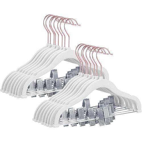 Stormix Baby Hangers with Clips - 14 Pack Heavy-Duty Non-Slip Kids Hangers - White (Rose Gold Hook) for Shirts, Pants, Skirts, Dresses, Jackets, Coats