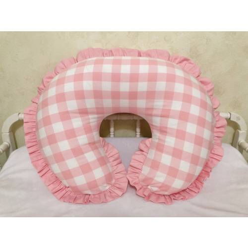 Nursing Pillow Cover, Baby Girl Pink Plaid Nursing Pillow Cover, Breastfeeding Pillow Cover