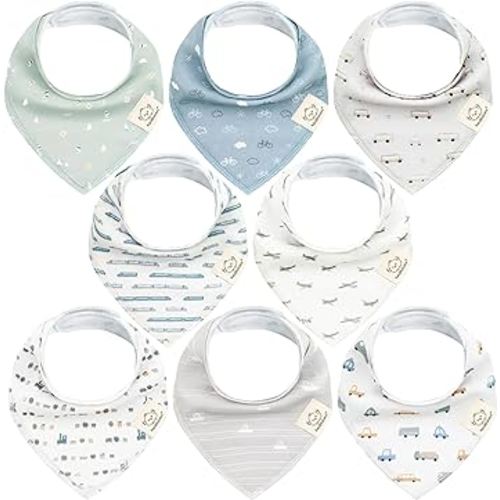 KeaBabies 8-Pack Organic Baby Bandana Drool Bibs for Boys Girls - Soft Cotton Drooling & Teething Bibs for Infants, Toddlers, Super Absorbent Cotton Bandana Bibs for Baby Boy & Girl, Unisex (Vessels)