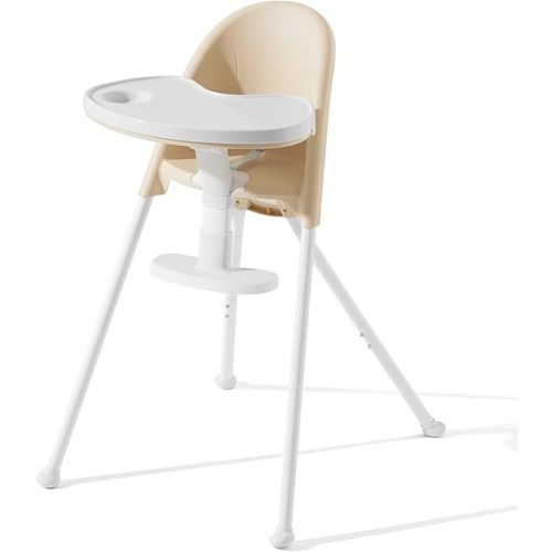 Funny Supply 3-in-1 Cute Folding High Chair, High Chairs for Babies and Toddlers, Modern Space Saving Highchair with Removable Double Tray, Easy to Clean, Light Weight Baby Feeding Chair, Cream