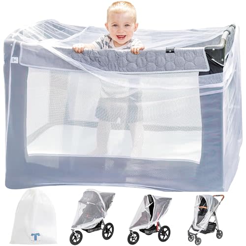 Pack n Play Cover with Zippers – Adaptable Premium Quality Mosquito Net for Stroller, Jogging Stroller, Playpen, Bassinet, Travel Crib – Portable Mosquito Net for Baby, Drawstring Base for Snug Fit