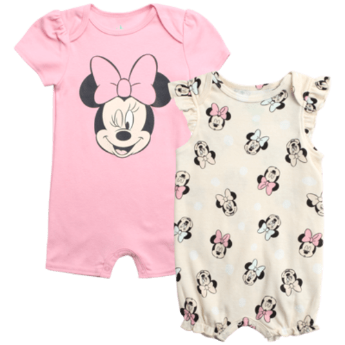 Disney Baby Girls Romper - 2 Pack Minnie Mouse Pooh Little Mermaid Short Sleeve Bodysuit (Newborn/Infant)