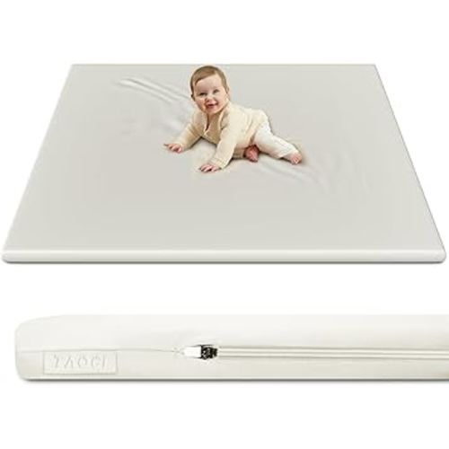 Padded Baby Play Mat Soft Vegan Leather with Thicken Foam Mat Easy Wipe-Clean Cushioned & 2 Sides Waterproof Baby Tummy Time Playmat Fits 50" x50" Playpens,2 Support Toybar Poles Included