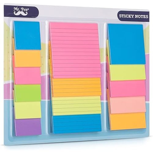 Mr. Pen Sticky Notes Set - Assorted Sizes, 15 Pc, Bright Colored Sticky Pads