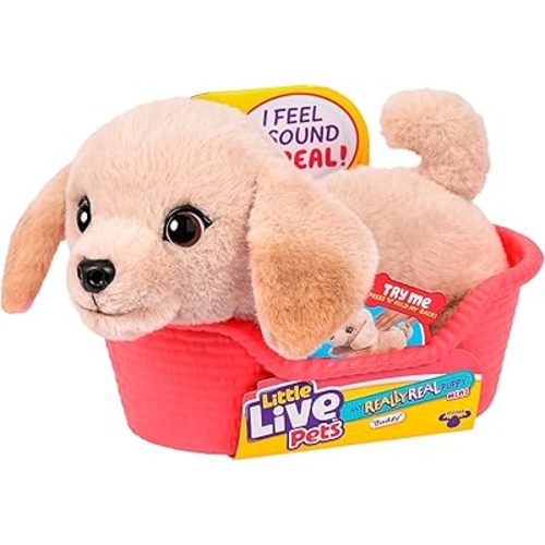 Little Live Pets My Really Real Puppy Mini Buddy The Retriever, Interactive Plush Toy with Basket, 20+ Sounds and Reactions, Puppy Toys for Kids