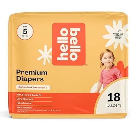 Hello Bello Diapers, Size 5 (27 lbs) Superstars, 18 Count of Premium Disposable Baby Diapers, Hypoallergenic with Soft, Cloth-Like Feel