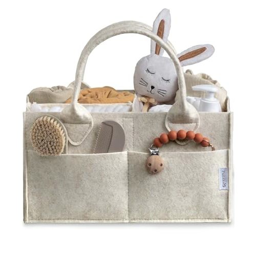 PUTSKA Baby Diaper Caddy Organizer Nursery Basket - Baby Basket Gift Registry For Baby Shower List. Baby Must Haves Essentials. Neutral Baby Stuff For Newborn Boy Nursery Decor Or Girl(White 15x9x7)