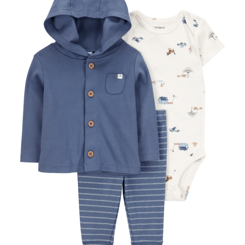 Navy/White Baby 3-Piece Barn Print Little Cardigan Set | Carter’s Oshkosh Canada