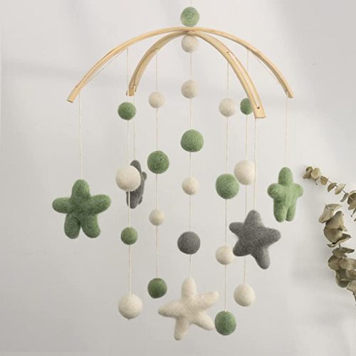 Baby Mobile for Crib - Crib Mobile for Girls, Boys - Mobile for Bassinet, Pack N Play - Boho Crib Mobile - Felt Ball Mobile - Gender Neutral Baby Mobile - Boho Nursery Decor - Sage Green