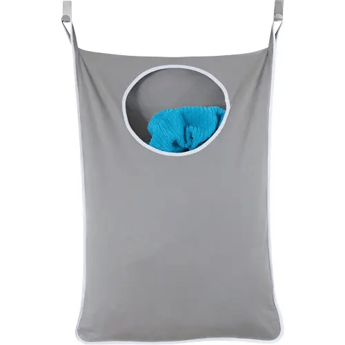 Door Hanging Laundry Hamper with Stainless Steel Hooks (Gray)